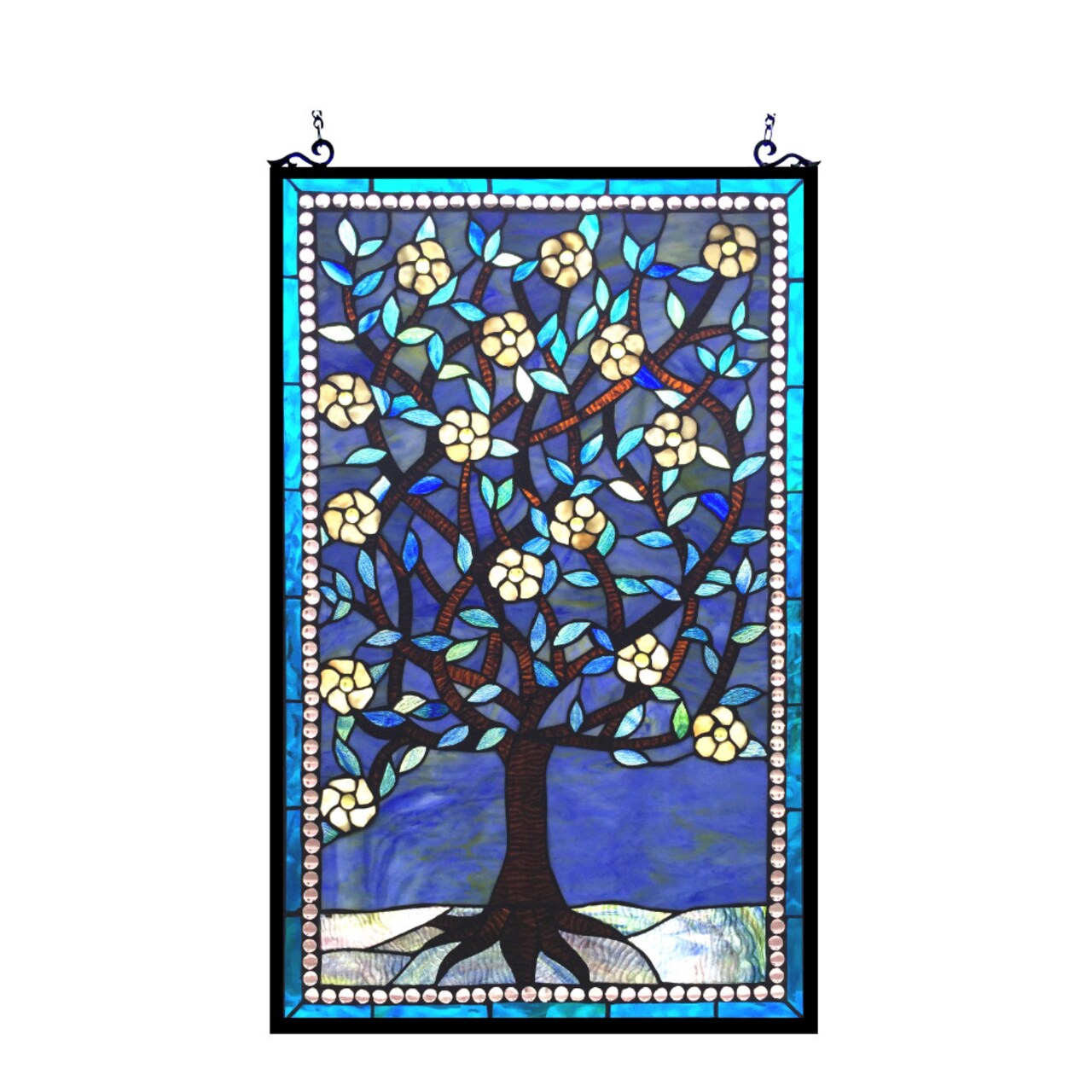 CHLOE Lighting 32 Inch Tree Design Tiffany Style Glass Window Panel, Blue